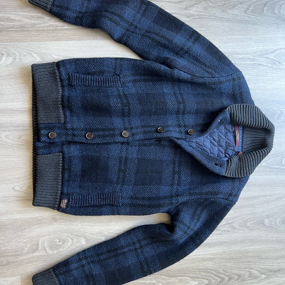 Scotch & Soda Navy Blue Plaid Bomber Jacket